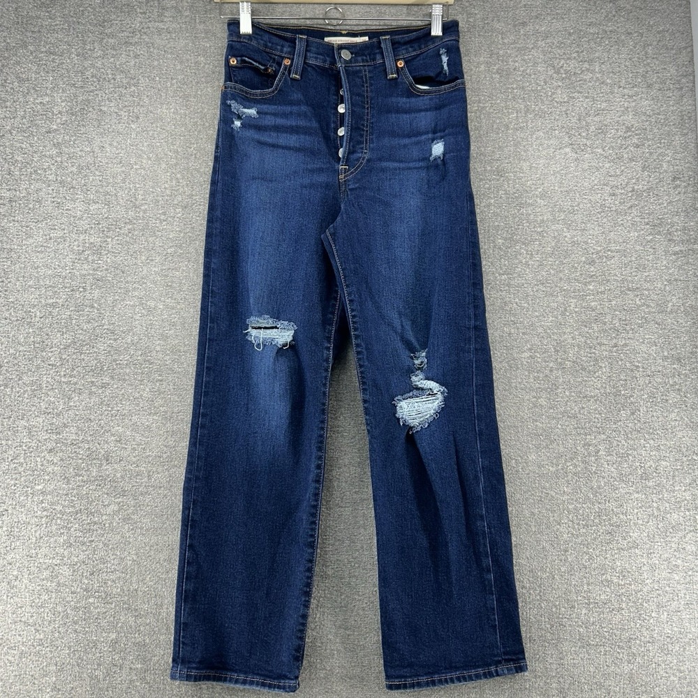 Levis‎ Ribcage Ankle Jeans Women Size 26 Blue Denim Distressed Button Fly Casual